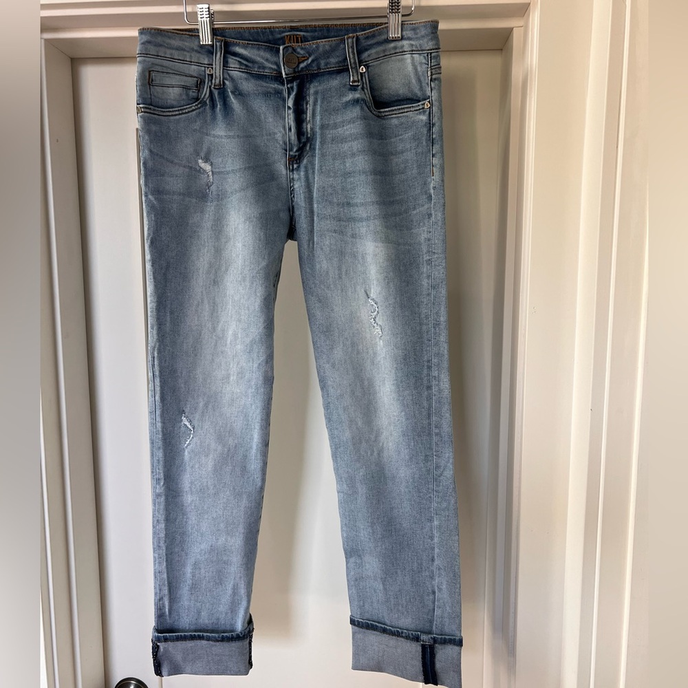 Kut from the Kloth Boyfriend Distressed Blue Jeans